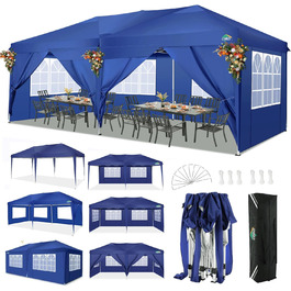 COBIZI Pop-up Pavilion 3x3, Folding Pavilion 3x3 Waterproof, Stable, Winter-proof |8x Pegs|4x Wind Rope|UV Protection 50+|High-Density Tarpaulin| Pavilion Foldable 3x3m Party Tent Folding Pavilion 3x3 Garden Pavilion (Navy Blue, 3x6m with 6 Side Walls)