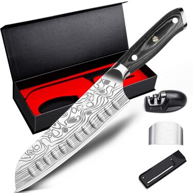 Ніж Santoku MOSFiATA 18 см кухонний, сталь EN 1.4116, дерев'яна ручка - гострий ніж для кухні