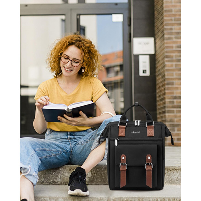 LOVEVOOK Рюкзак жіночий великий, водонепроникний, для подорожей, ручної поклажі, з відділенням для ноутбука 14 дюймів, чорно-коричневий