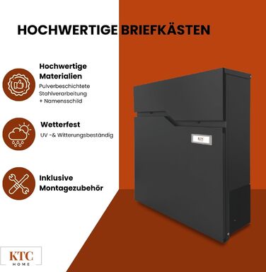 Поштова скринька KTC Home Premium Postlux 4.0 з табличкою для імен, чорна - стійка до УФ-випромінювання та погодних умов, порошкове покриття