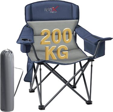 Крісло для кемпінгу складне RELAX FIELD 200KG з підстаканником та сумкою-холодильником, блакитне