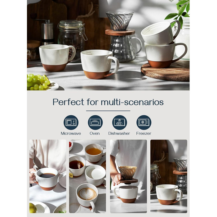 DOWAN Mug Set of 4 - 530 ml Stylish Coffee Mug Set Modern - Dishwasher and Microwave Safe, Scratch-Resistant - Tea and Coffee Cup Set Porcelain - Alabaster White