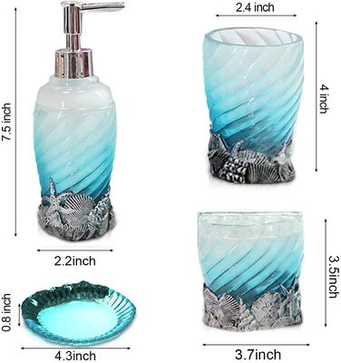 Набір аксесуарів для ванної кімнати на 5 предметів: мильниця, дозатор мила, стакан, тримач для зубних щіток – полірезин/скло, для дому, офісу, готелю