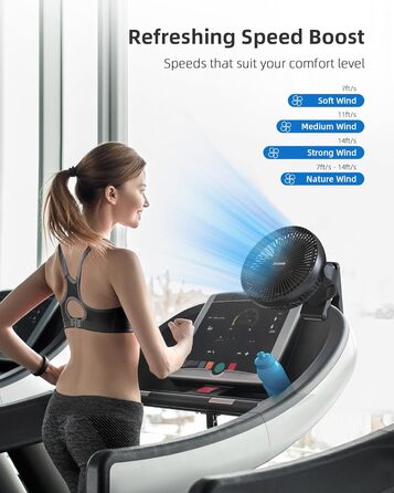 Вентилятор Koonie 10000 mAh з кліпсою, 20 см, портативний, USB, акумулятор, 4 швидкості, 360° оберт, тихий, для дому, офісу, дитячої коляски, кемпінгу, гроу-тенту, чорний