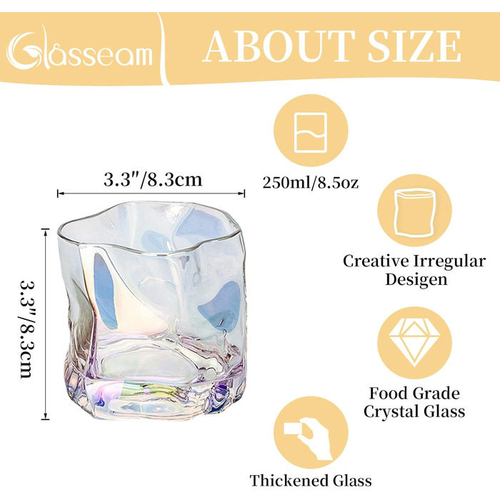 Набір склянок для віскі з нерівними складками, 250 мл. Стильні келихи для скотчу, бурбону, рому. Ідеальний подарунок для тата, чоловіка, друзів.