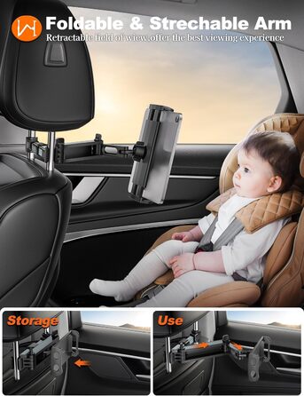 Тримач для планшета в авто TRYONE - кріплення на підголівник, висувний, для iPad, iPhone, Samsung Galaxy Tab, Kindle Fire HD, Switch (4.7-11 дюймів)