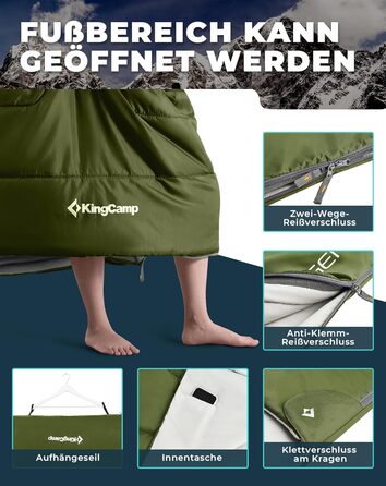 KingCamp Double Sleeping Bag - Winter Adult Sleeping Bag for 2 People with Carry Bag - Outdoor Camping