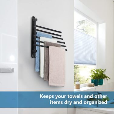 Тримач для рушників JSVER з нержавіючої сталі, 6-ти секційний, поворотний, чорний, 34 см