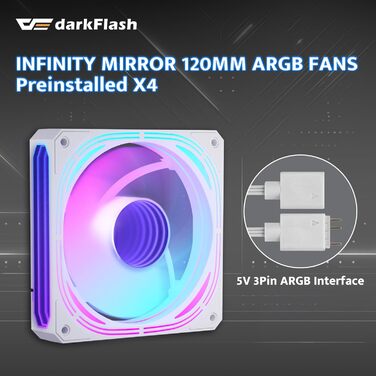 darkFlash ATX корпус для ігрового ПК Mid-Tower з 4 ARGB вентиляторами, скло для фасаду, 2 відсіки, Type-C, підтримка 2x360 AIO, (DPW90)
