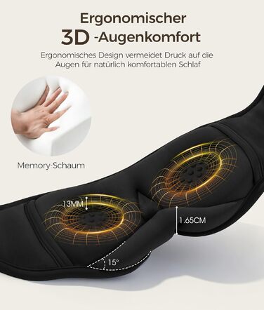 Маска для сну з Bluetooth навушниками LOVE EYE 3D для зручного сну на боці, бамбукова, чорна