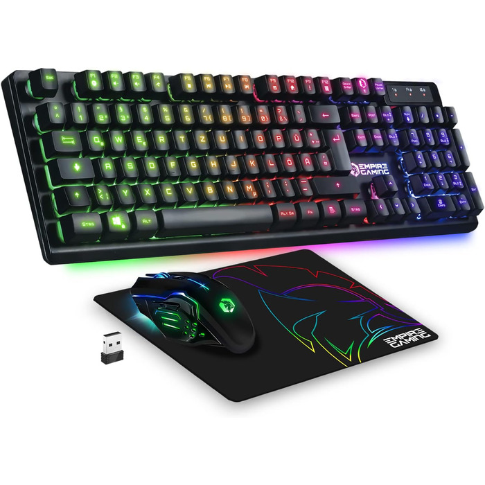 Бездротовий ігровий комплект клавіатури та миші EMPIRE GAMING Armor RF800 - RGB підсвітка, 4800 DPI, QWERTZ (DE), сумісний з PC, PS4, PS5, Xbox, Mac (білий)