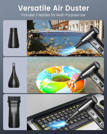 Електричний пилосос для повітря з HD-дисплеєм - Air Duster 200000 RPM з LED-підсвічуванням, міні-пилосос на акумуляторі, спрей стисненого повітря для чищення ПК, повітряний пилосос для клавіатури, дому, авто, W06 (чорний)