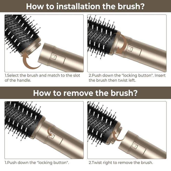 Набір для укладки волосся 6 в 1: фен, круглі щітки, локони, випрямляч, без термічного пошкодження, золото