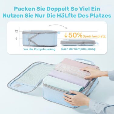 Набір з 8 компресійних органайзерів для валізи, чорний/блакитний
