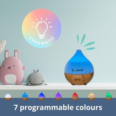 Зволожувач повітря для дітей Jané, тихий, 140 мл, 7 кольорів LED, для аромаолій, таймер, з дерева