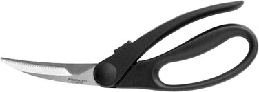 Кухонні ножиці для птиці Fiskars Essential, вигнуті леза, 23 см, нержавіюча сталь, для правої та лівої руки, чорні/сріблясті