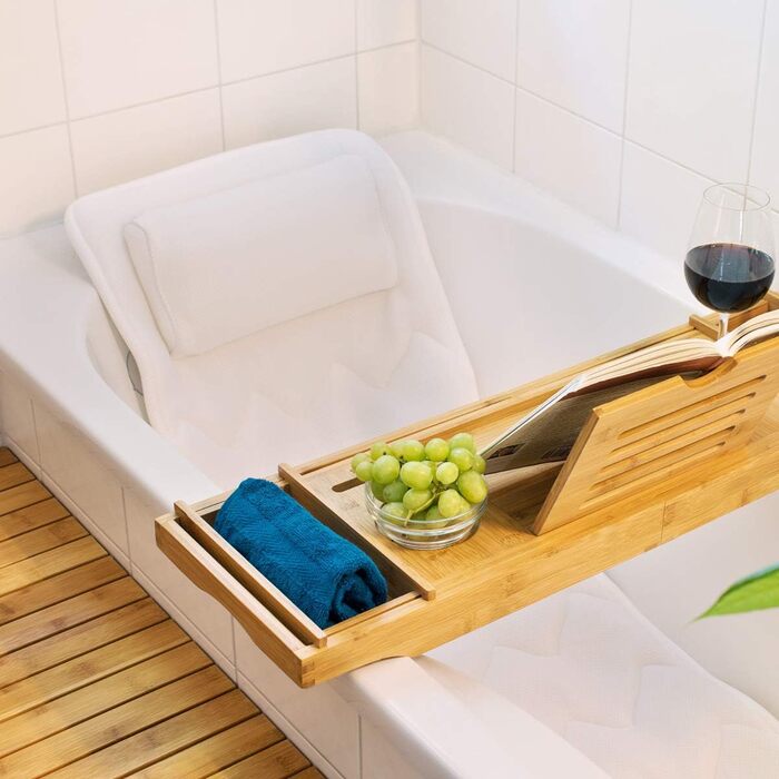 Navaris Full-Body Bath Mat with Pillow - 125x42cm Bath Mat for Bathtub, Bathtub Pillow, Soft Bath Insert - Mesh Mat in White