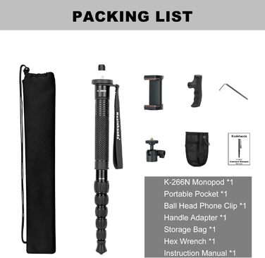 Штатив Koolehaoda 160 см з алюмінію з ручкою-підтримкою та тримачем для телефону, 1/4'-3/8' адаптер для DSLR/відеокамер, смартфонів