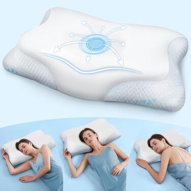 Ортопедична подушка CloudÉtoile з Memory Foam 2-в-1: ергономічна подушка для сну на боці, спині та животі. Біла, 64x38x12 см.