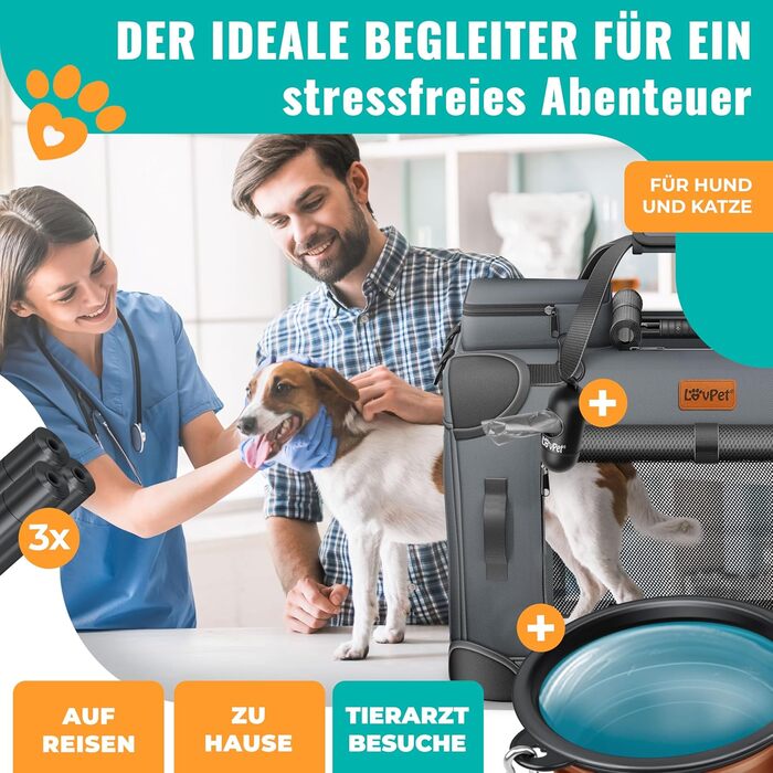 Транспортна переноска для собак та котів M 60x42x44см | Переноска для тварин, складана | З мискою та плечовим ременем | Для котів та собак, антрацит