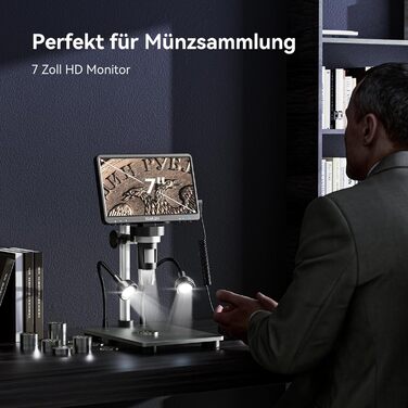 TOMLOV DM9 7' LCD цифровий мікроскоп 1200x, 1080P USB, 12MP, з підсвічуванням LED, для PC/Windows/Mac, 32GB