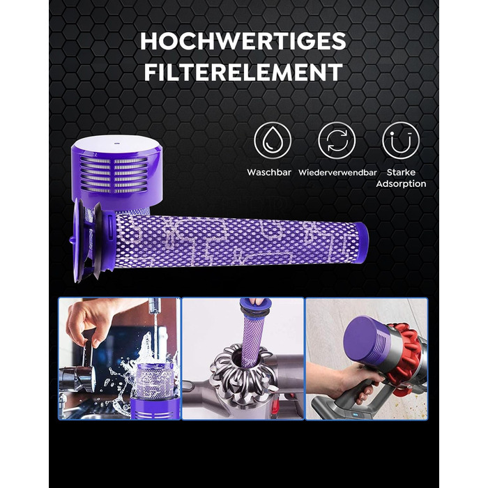 Акумулятор FLYLINKTECH 8.0Ah V8 для пилососів Dyson V8 Absolute/Animal/Fluffy/Motorhead SV10 з 2+1 фільтрами та 4 шурупами