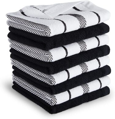 KitchenAid Albany Dishcloths, 8-Piece, Matte Black/White, 30.5 x 30.5 cm