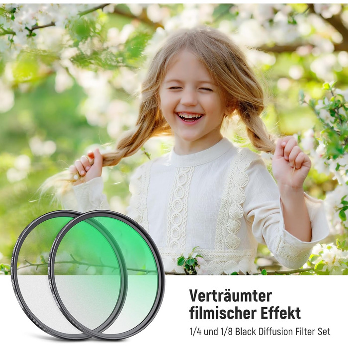 NEEWER Фільтр дифузії 67mm 1/4 & 1/8 для об'єктивів камер, 2 шт., ефект кіно, багатошарове скло, кейс, серветка, для портретної зйомки відео