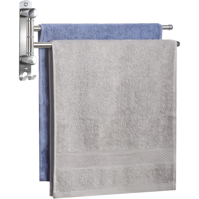 Поворотний тримач для рушників JSVER на 180° з нержавіючої сталі, 4-х віяльний, для ванної, кухні та гардеробу (срібло)