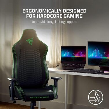 Ігрове крісло Razer Iskur X, ергономічне, багатошарова екошкіра, піна високої щільності, чорний/зелений