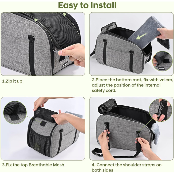 Автокрісло для собак Petzauber - зручне автокрісло для маленьких та середніх собак, сірого кольору, з подвійним ременем безпеки та неслизьким дном