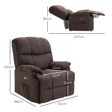 HOMCOM Electric Recliner TV Chair with Lift Assist, Reclining Function, USB Port, Padded TV Chair with Footrest, Side Pocket, Dark Grey | Aosom