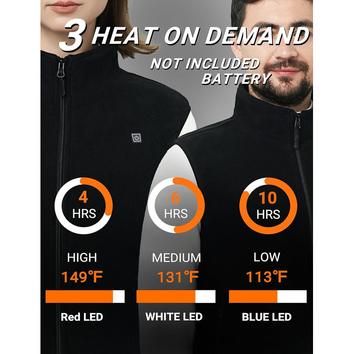 Обогревна жилетка для чоловіків та жінок, 6 зон обігріву, 3 режими температури, чорний колір, розмір S