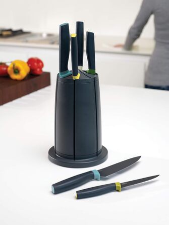 Joseph Joseph Elevate - 6-Piece Knife Block Set with Rotating Stand, Stainless Steel Blades, Opal
