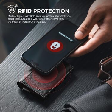 Кредитне портмоне VULKIT з вікном для ID, RFID-захист, автоматичний висувний механізм, шкіряне, чорне