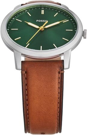 Годинник Fossil для чоловіків The Minimalist 3H, кварцовий механізм, 44 мм, срібна сталева коробка та шкіряний ремінь, FS5439 (Olivgrün)