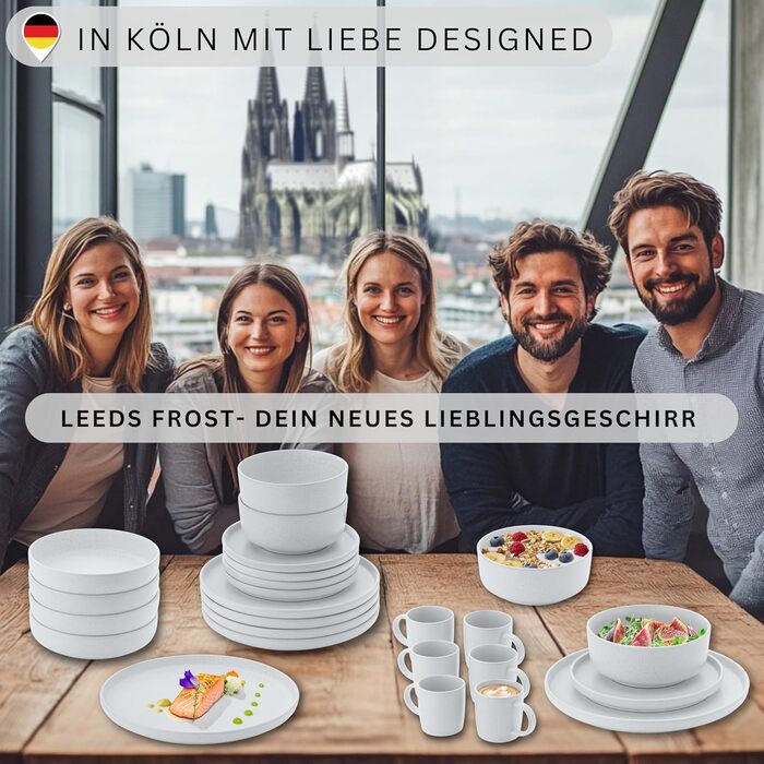Набір посуду SÄNGER Steingut 12 предметів: тарілки для 4 осіб (4 великі, 4 десертні, 4 глибокі), кольоровий, стійкий до подряпин, VALUE COLLECTION (Leeds Frost)