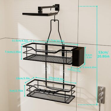 HapiRm Shower Shelf - Hanging Shower Rack 360° Adjustable Hook for Bathroom with 4 Hooks, Hanging Shower Caddy for Shampoo, Conditioner, and Bathroom Storage