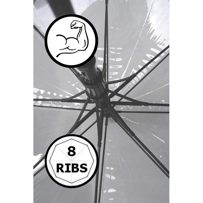 COLLAR AND CUFFS London Transparent Auto Open Windproof Umbrella - Fiberglass Reinforced Stock Umbrella for Men & Women - Black Trim - Non-Slip Grip