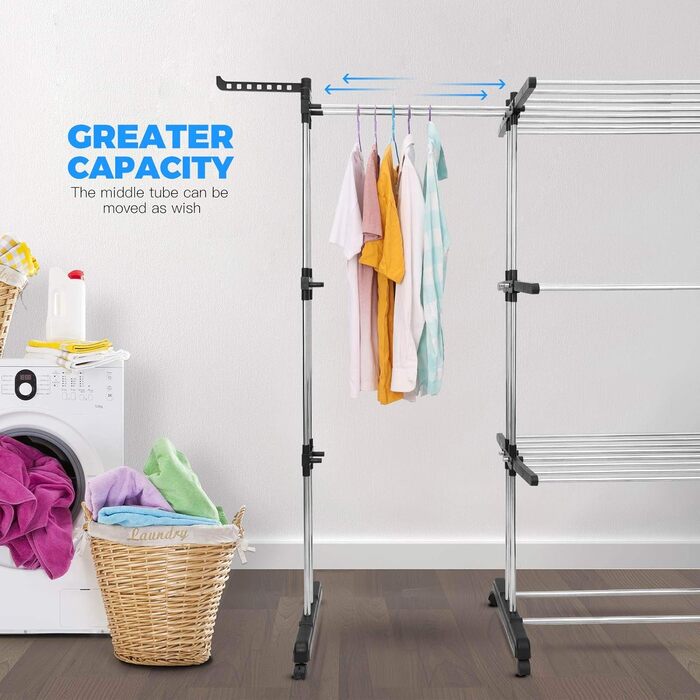 Сушарка для білизни Turm з колесами, складна, 3 рівні, сіра. Компактна сушарка-вежа для дому та вулиці