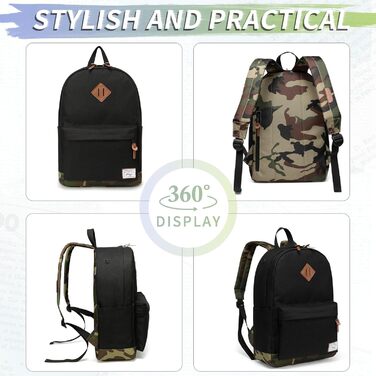 Чорний та камуфляжний рюкзак для ноутбука 15.6 дюймів, водонепроникний, для подорожей, підлітків, хлопців, чоловіків та жінок