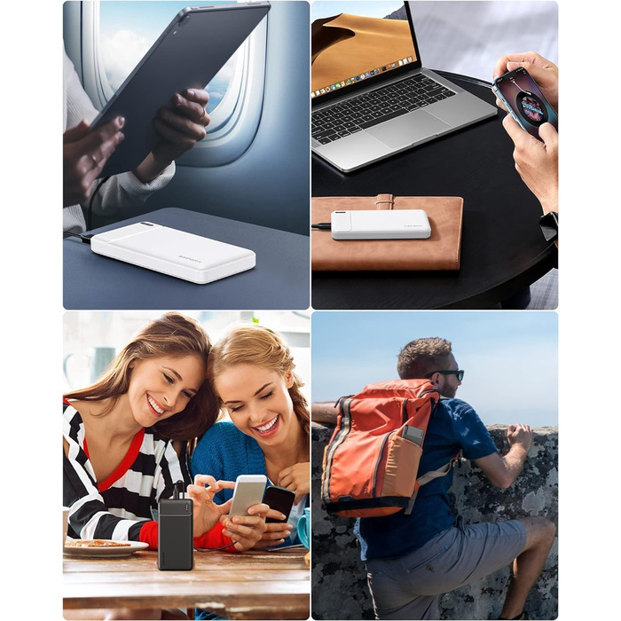 Power Bank AsperX 10000mAh (2 шт.) з USB-C, 4 порти, чорний+білий, для iPhone, iPad, Huawei, Tablet