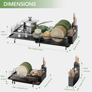 Підставка для посуду ROTTOGOON 2-рівнева з нержавіючої сталі, чорна, для кухонної стільниці