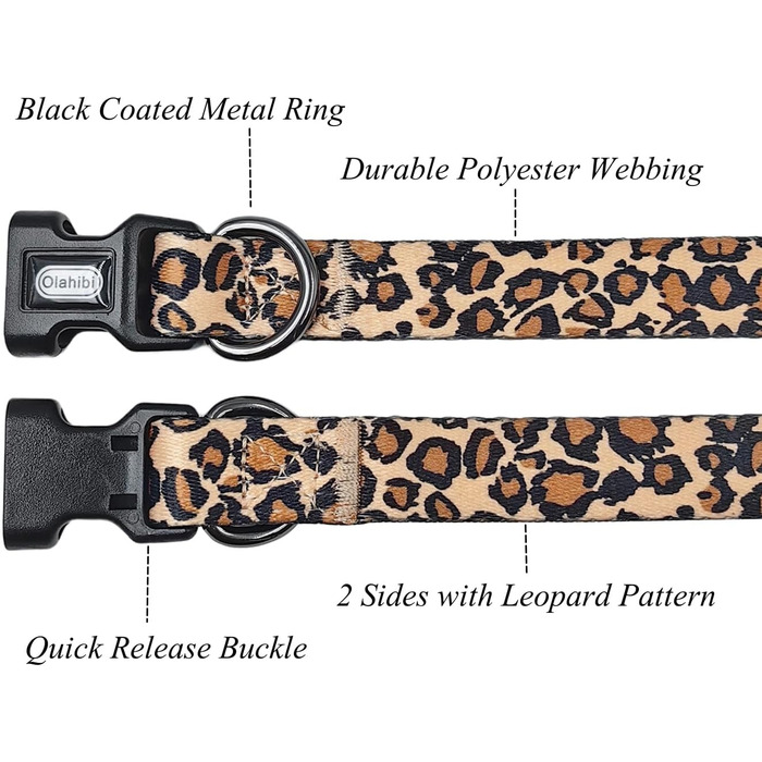 Набір повідка та нашийника для собак, леопардовий принт, поліестер, 150 см, для маленьких собак (розмір S, коричневий леопард)