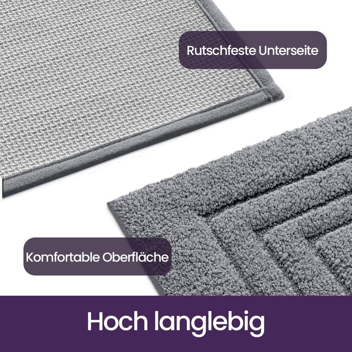 Килимок для ванної кімнати DEXI: м'який, неслизький, пральний, 60 x 110 см, білий/темно-сірий