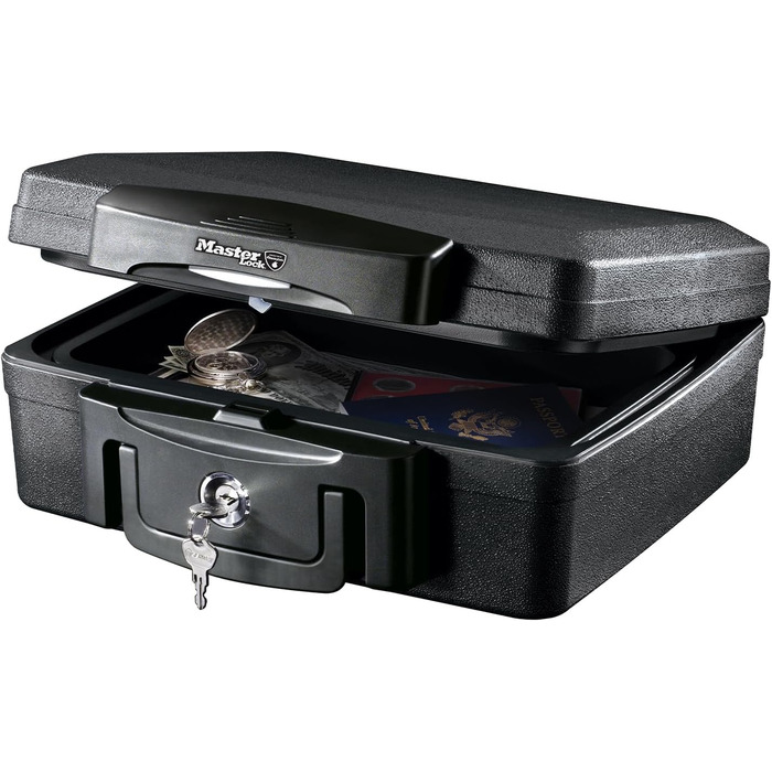 Master Lock Fireproof and Waterproof Safe with Key - Triple Protection (Flight, Fire, Flood), 4.9L, 15.6 x 36.2 x 33 cm