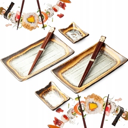 Набір керамічного посуду для суші EDO JAPAN (жовто-сіро-коричневий) на 2 особи