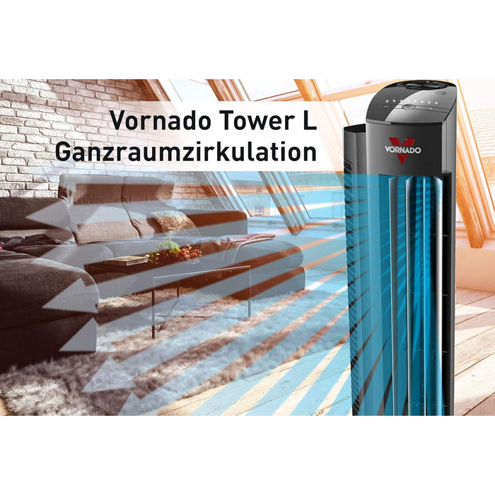 Вентилятор Vornado AC Tower M з дистанційним керуванням, таймером та низьким рівнем шуму (38 дБ), висота 84 см