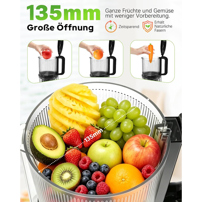 Шнекова соковижималка WIE 135мм Slow Juicer для цілих овочів та фруктів, ємність 2.6л