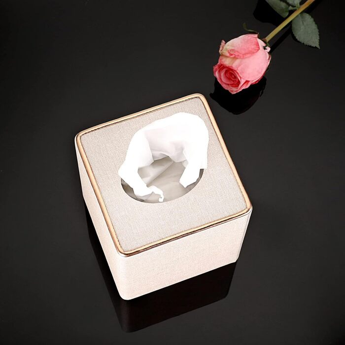 Скляна тканинна коробка BTSKY квадратної форми з декоративною золотою лінією - органайзер для серветок, бежевий